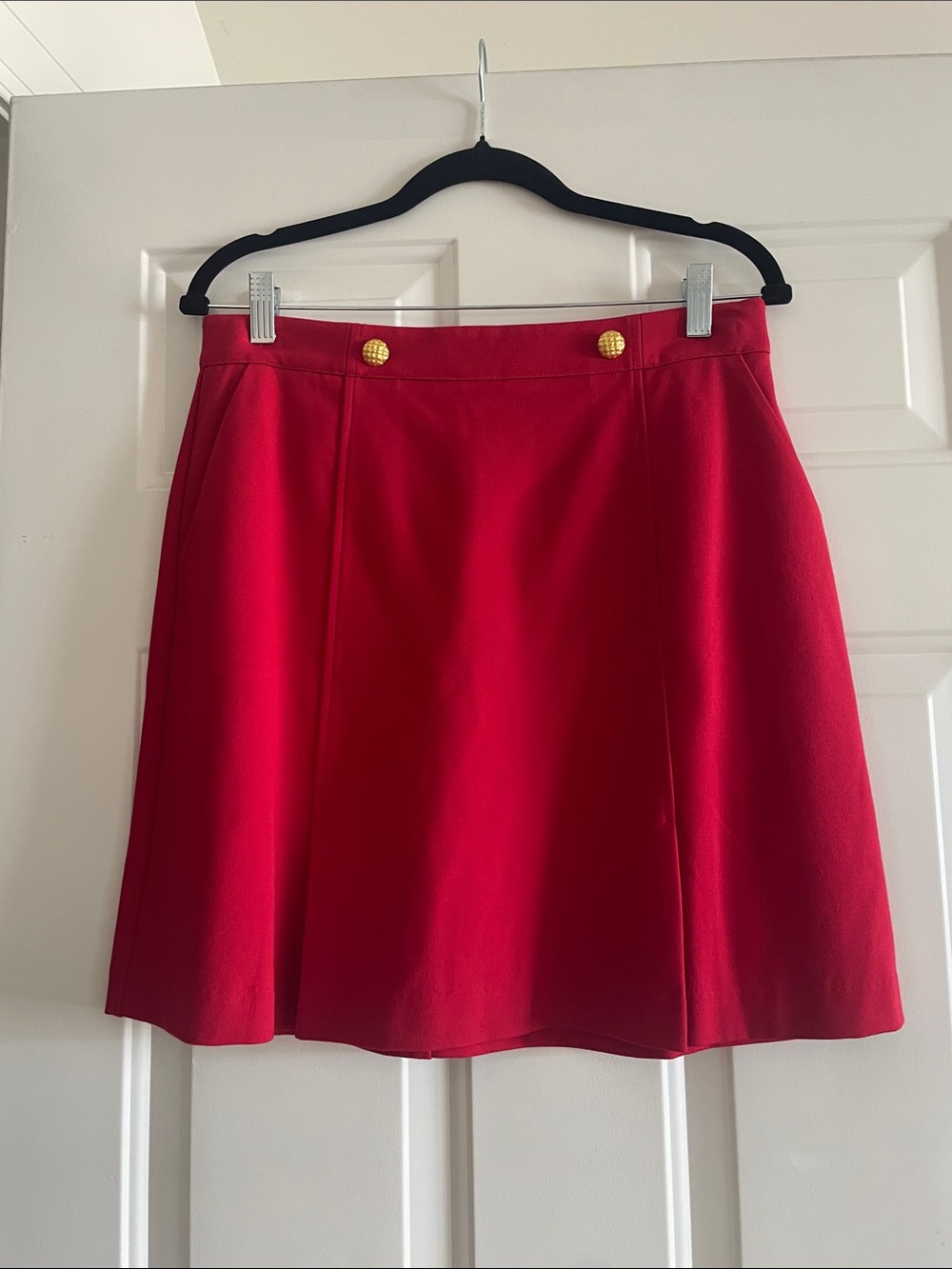 Cabi Classic Red A-Line Skirt with Gold Button Detail